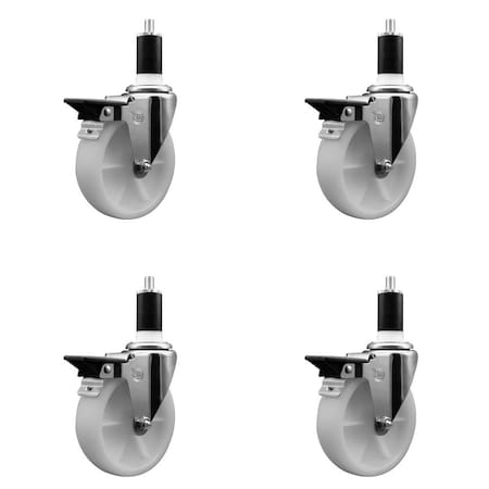 Service Caster 5'' Nylon Swivel 1-3/8'' Expanding Stem Caster Set with Brake, 4PK SCC-EX20S514-NYS-PLB-138-4